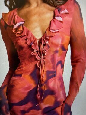 Showpo Pink and Purple Alesya Ruffle Mini Dress 10 NWT